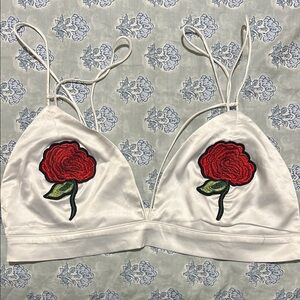 White Bralette with Red Rose Embroidery